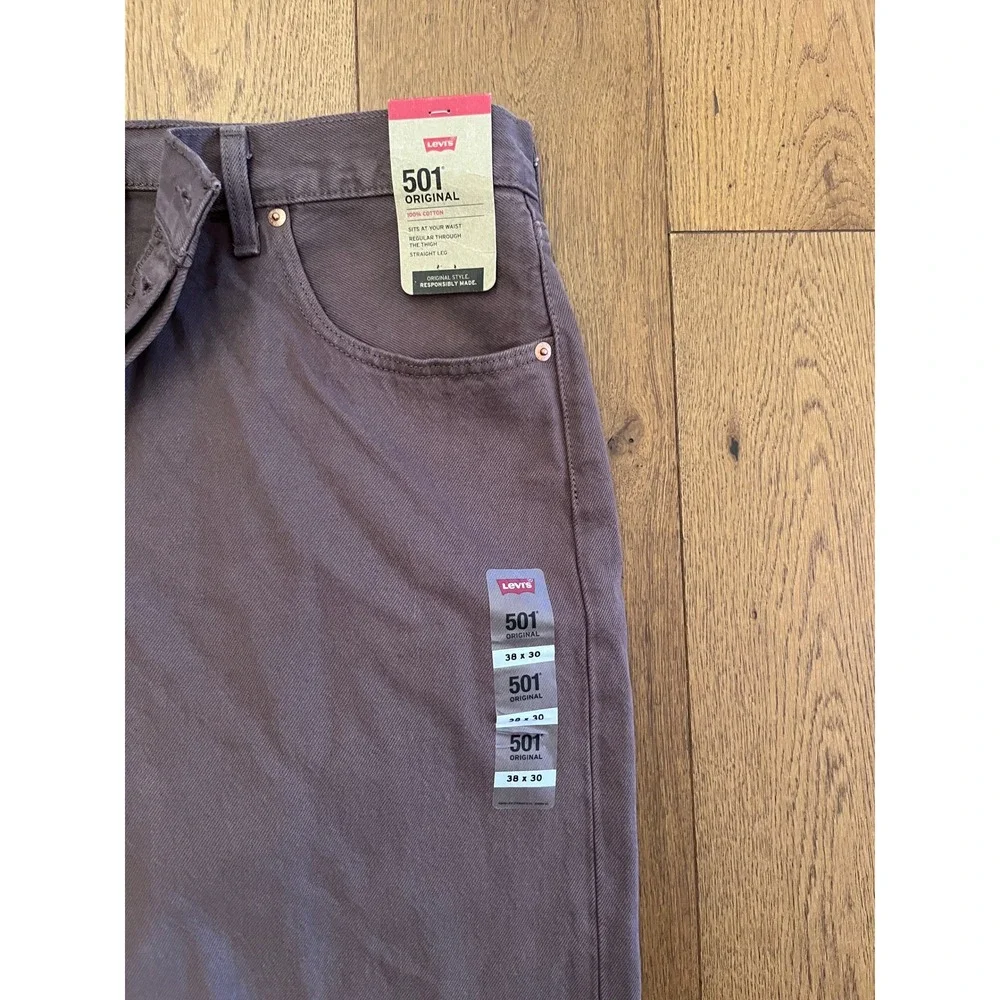Levis 501 Original Fit Jeans Mens 38x30 Plum Purple Grey NWT Button Fly Straight